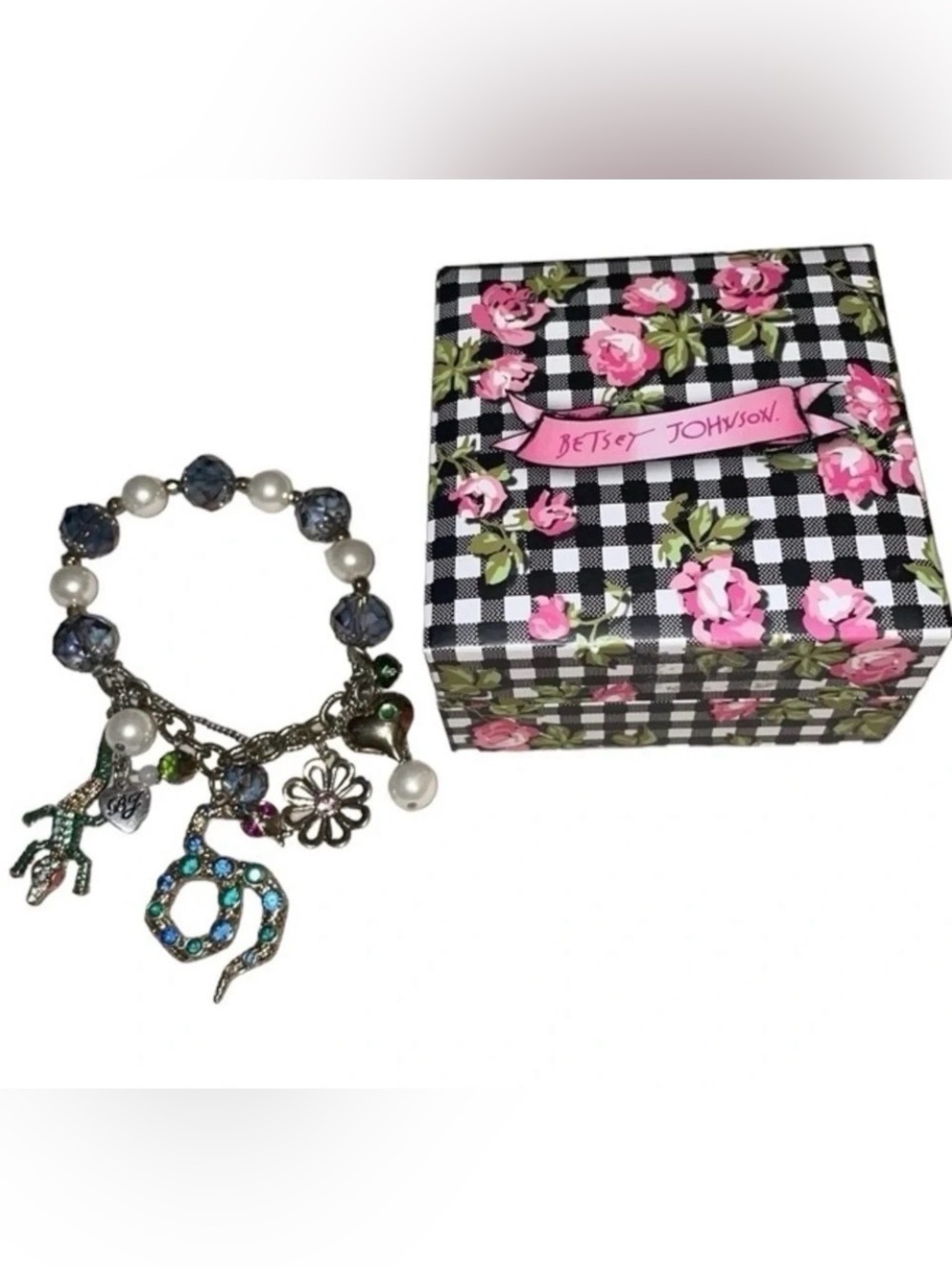 BETSEY JOHNSON Vintage Snake & Baubles Multiple Charm Stretch Bracelet NEW NWT